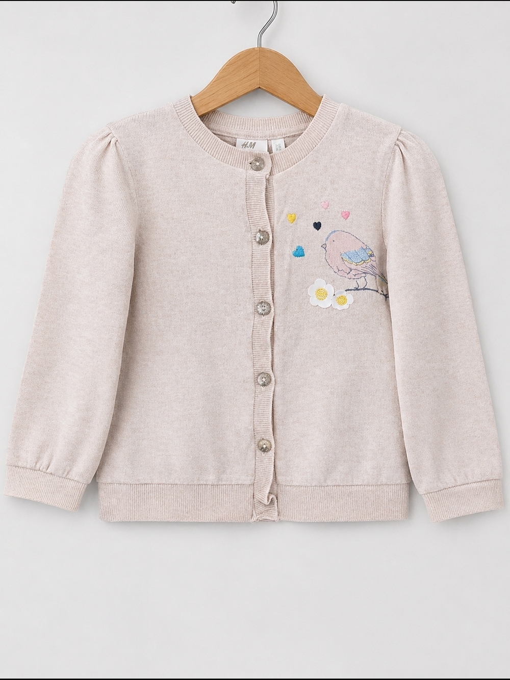5/$35 H&M Pink Embroidered Bird Cardigan Button Front 1.5–2Y